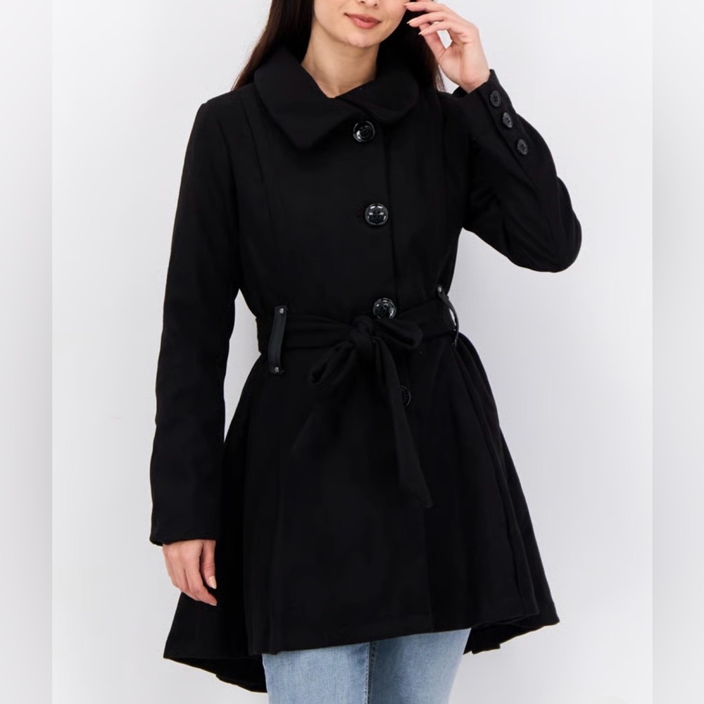 Steve Madden Taylor Fashion Winterberry Tart Fit and Flare High Low Trench Coat